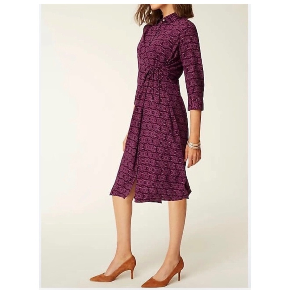 J. Jill Wearever Shirred Front Tie 3/4 Sleeve Midi Dress 3X Purple Geo Print